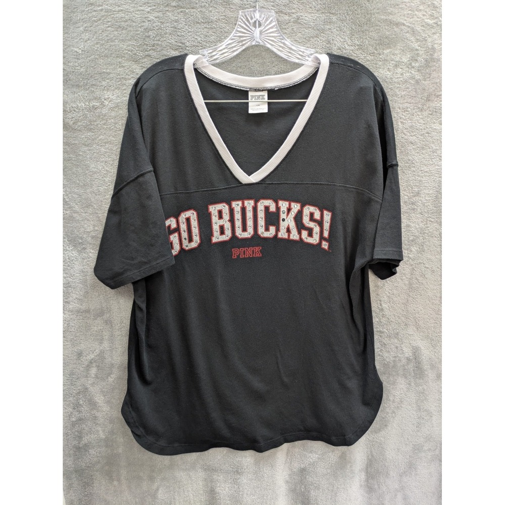 Pink VS Collegiate Tee Womens Large Go Bucks OSU‎ Bling Rhinestones READ